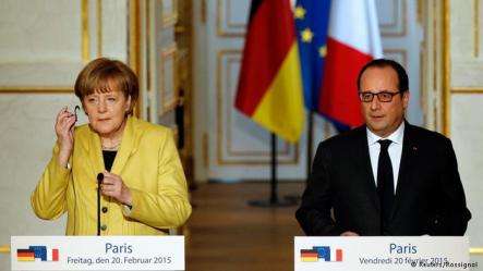 Merkel y Hollande durante la conferencia de prensa.